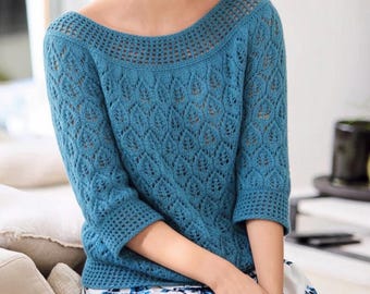 Lace Pullover Knitting Pattern – Women's Crochet Trim Sweater (PDF Pattern)