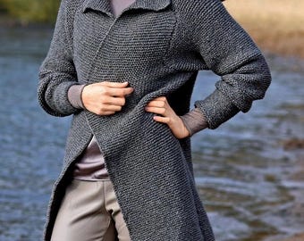 Coat Cardigan Knitting Pattern – Women's Garter Stitch Sweater (PDF Pattern)