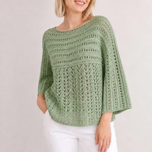 Strickmuster für einen Pullover mit Kimonoärmeln (PDF), Sommerpullover mit Spitze (Digitaler Download)