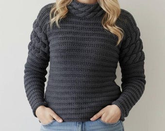Patrón de punto fácil para suéter de mujer con trenzas / PDF / Tallas S-M-L