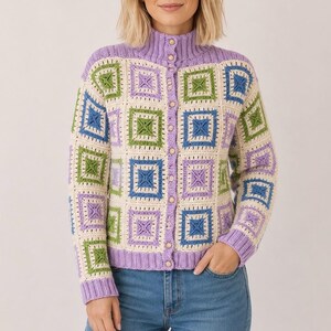Knitting Pattern Colorwork Square Cardigan PDF, Modular Knit, Patchwork Style Sweater, Button Jacket