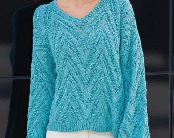 Oversized V-Neck Pullover Knitting Pattern – PDF, Women’s Sweater, Sizes 36–40, Instant Download