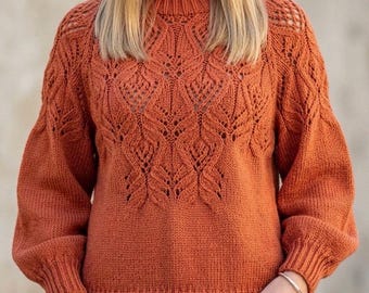 Lace Yoke Pullover Knitting Pattern, Women’s Cozy Sweater, Textured Knit (PDF Download)