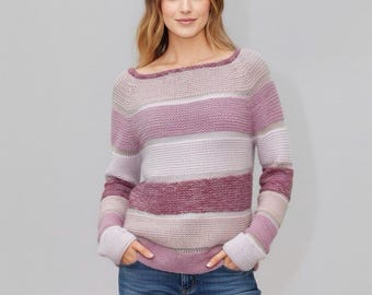 Padrão de tricô para suéter raglan listrado sem costura (PDF)