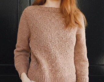 Leaf Lace Yoke Knitting Pattern Top Down Sweater Seamless Pullover