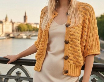 Modello di cardigan da donna per lavorare a maglia – Maniche senza cuciture, PDF, Taglie 38/40–44/46, Download immediato