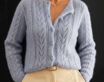 Mohair Lace Cardigan Knitting Pattern | Women's Button Sweater (Sizes XS–XXL) (PDF Pattern)