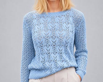 Lace Pullover Knitting Pattern • Elegant Openwork Cotton Sweater (PDF Download)