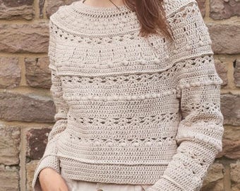 Top-Down Pullover with Round Yoke – Crochet PDF Pattern (Sizes S–XXXL)