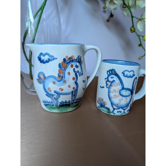 M.A. Hadley セラミック ピッチャー＆マグセット 陶器 ブルートリム 