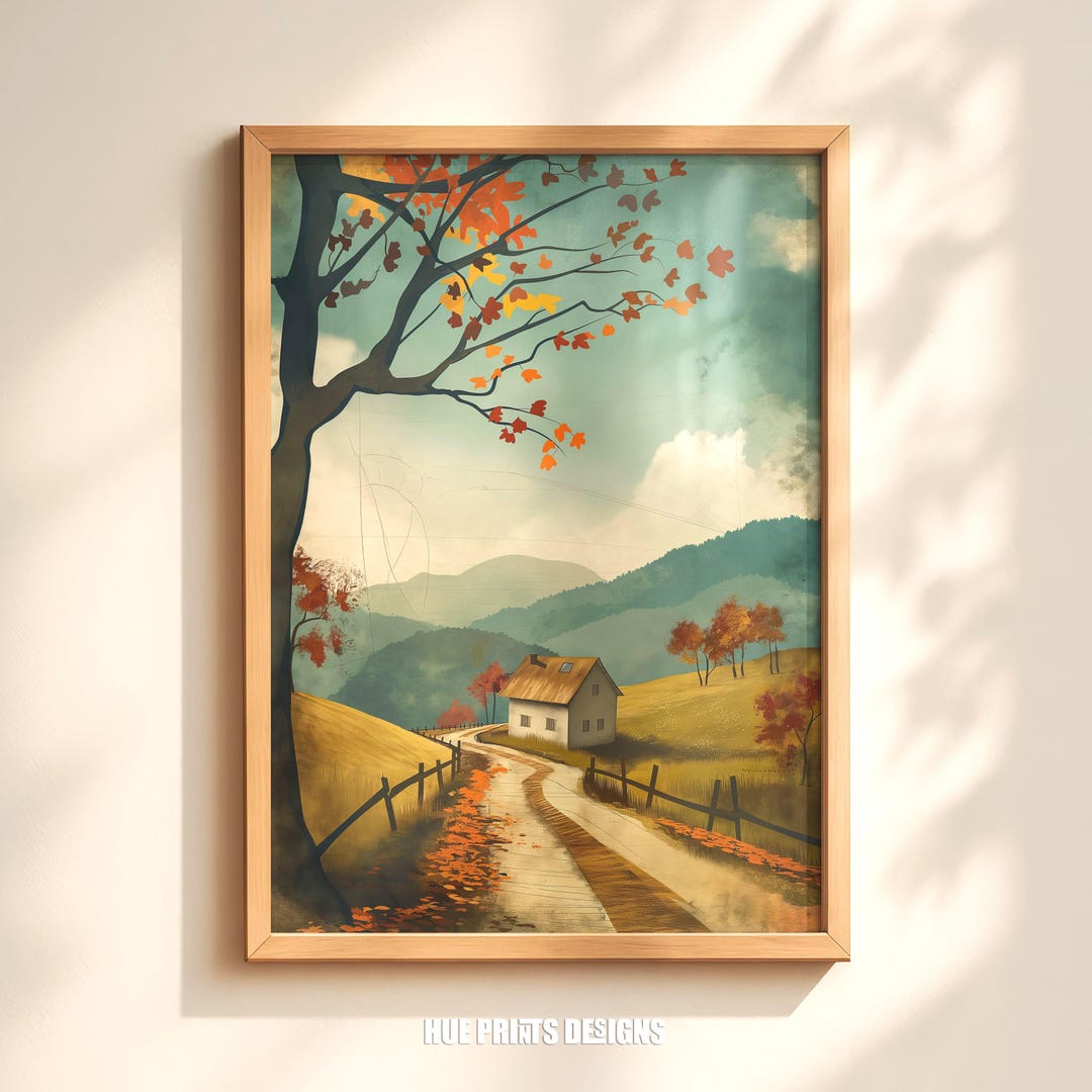 Printable Wall Art Autumn Landscape Digital Download Cozy Cottage Fall ...