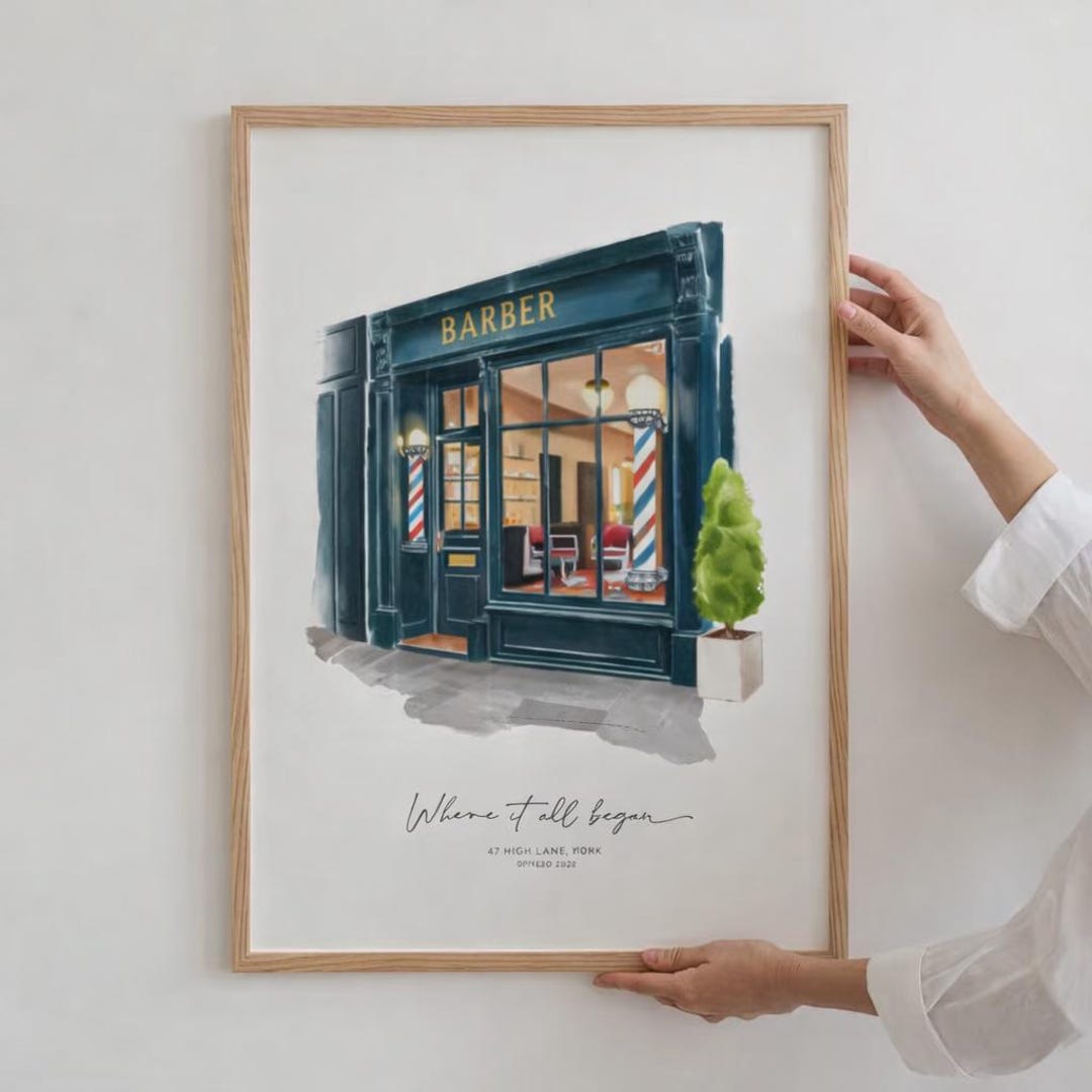 Storefront Portrait Custom Storefront Portrait – Black and White Business Illustration ...