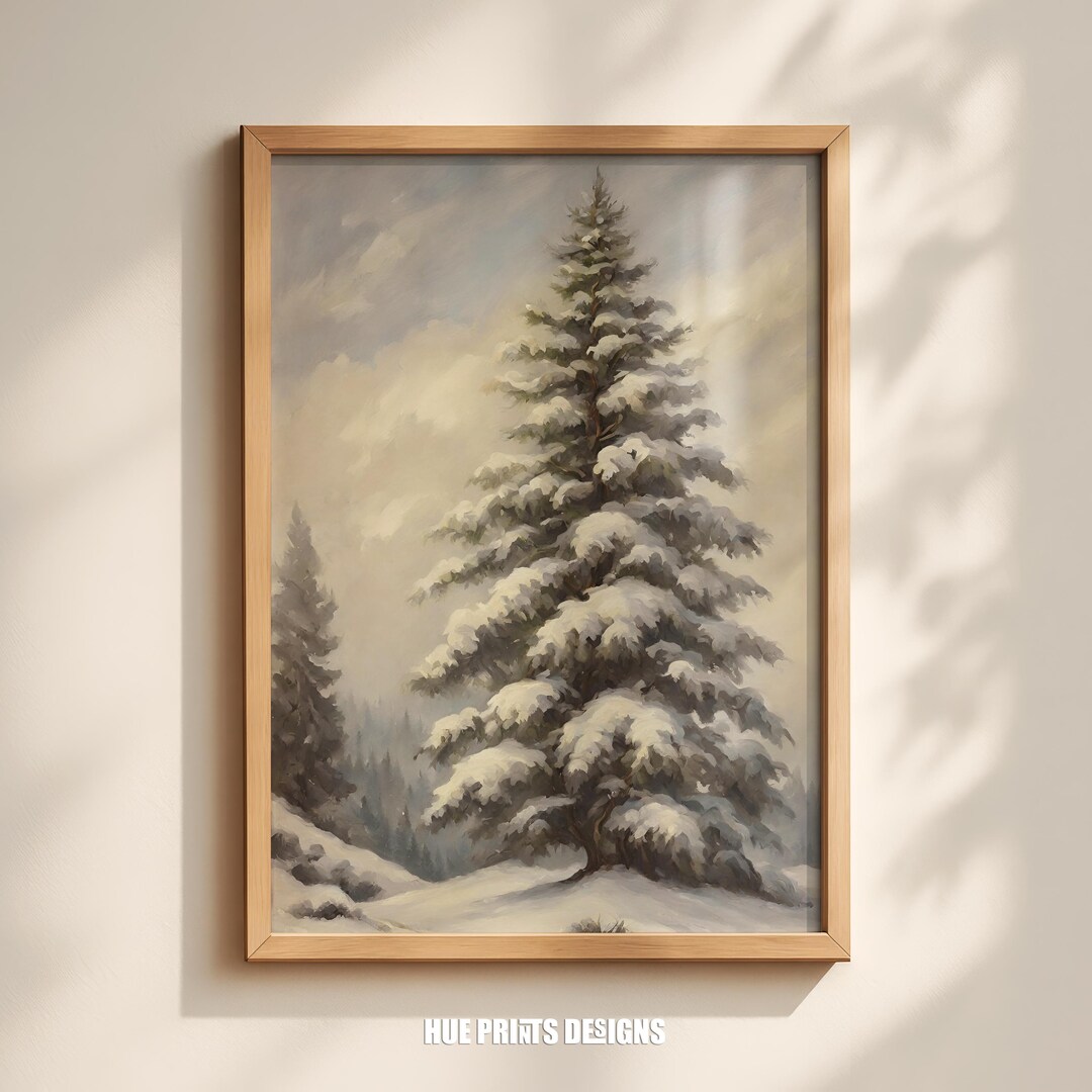 Printable Snow Pine Tree Wall Art Digital Download Winter Landscape ...