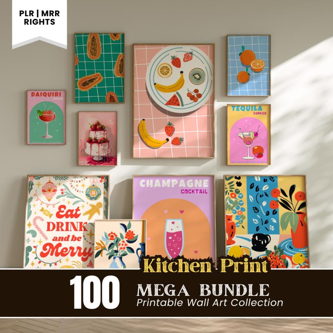 500 kitchen wall art prints bundle, retro food and... Kitchen Wall Art Mega Bundle 100 Prints, Retro Food & Drink Digital ...