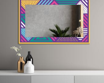 Geometric Border Printed Glass Mirror – Modern Wall Decor (110x70 cm)