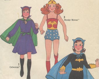 1970's Simplicity 8720 Wonder Woman, Catwoman, Batgirl DC Comics Superhero Girls Costume Pattern Vintage Sewing Pattern Breast 26" -28"