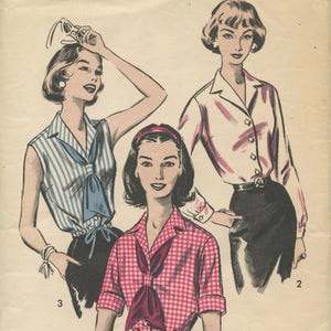 1950's Advance 8654 Misses Tuck-in or Drawstring Blouse, Sleeveless, Short Sleeve, Long Sleeve Vintage Sewing Pattern Bust 32 UNCUT image 1