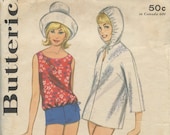 1960 39 s Butterick 3167 Two piece Bathing Suit Blouson Overblouse, Boyshort Briefs, Hooded Cover-up Bust 34