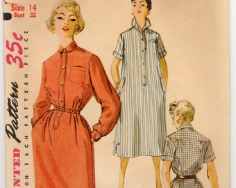 1950's Simplicity 4761 One-Piece Chemise Dress Vintage Sewing Pattern Bust 32