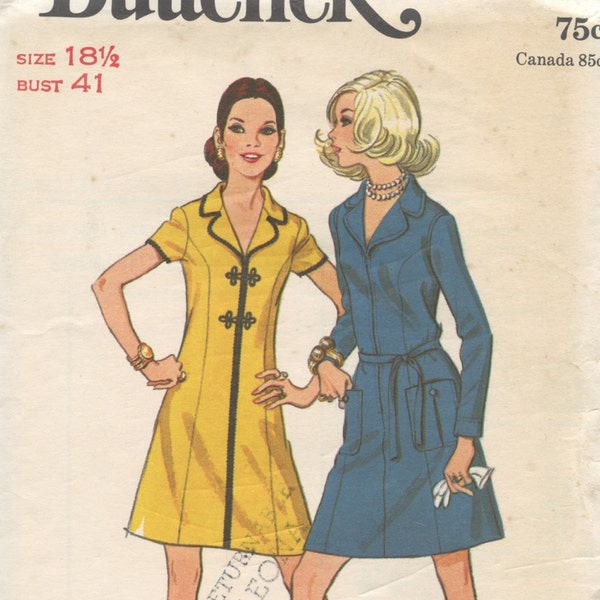 1970's Butterick 5840 Misses' Front Zip Princess Seam A-Line Dress Notched Collar Bust 41 UNCUT