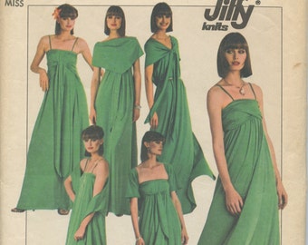 1970's Simplicity 8086 Misses' Jiffy Stretch Knit Multi-Wrap Dress Pattern Day or Evening Bust 32 - 34