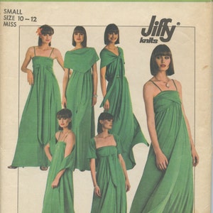 1970&#39;s Simplicity 8086 Misses&#39; Jiffy Stretch Knit Multi-Wrap Dress Pattern Day or Evening Bust 32 - 34
