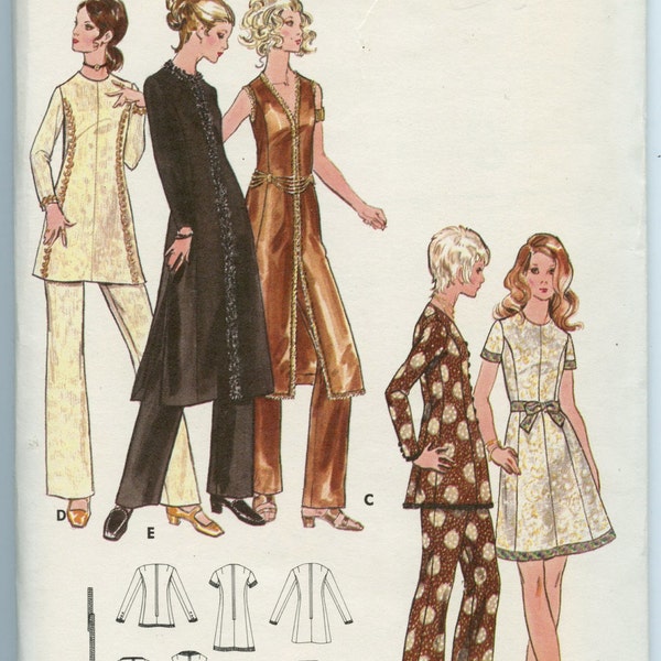 des années 1970 Butterick 5995 monobloc A ligne robe de soirée & pantalon Vintage couture patron buste 32,5 non découpé