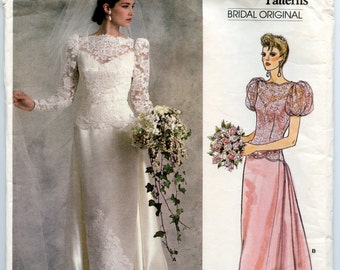 1980s Vogue Bridal Original 1829 Vintage Pattern Wedding Dress, Wedding Gown, Bridesmaid Dress Size 10 UNCUT