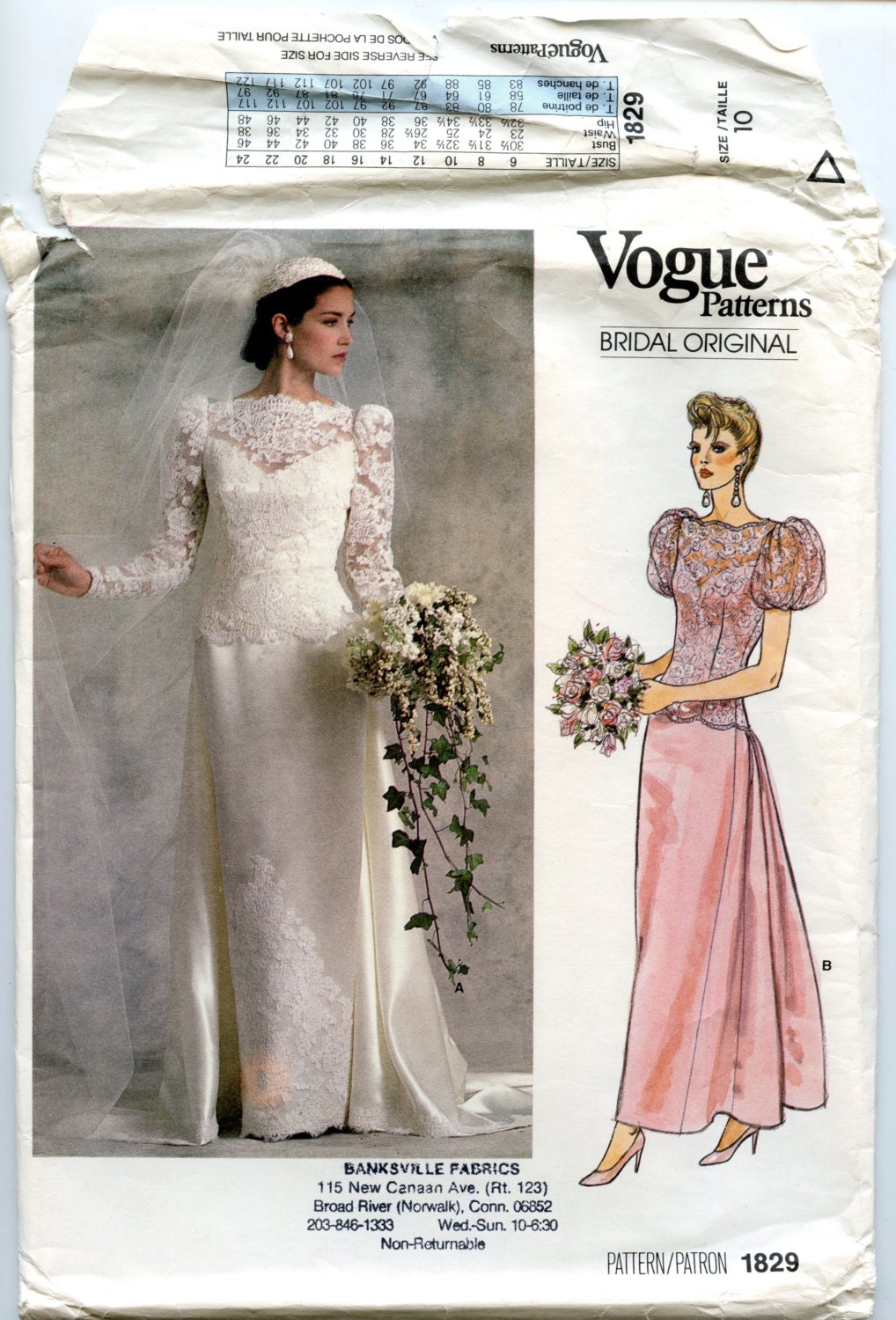 ワンピース widing pattern dress 1980s Vogue Bridal Original 1829 Vintage Pattern Wedding