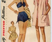 1950s Vintage Sewing Pattern Simplicity 3234 Misses Bathing Suit Two Piece Swimsuit Beach Coat Vintage Sewing Pattern Bust 34