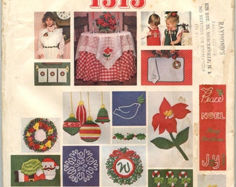 1970s Vogue 1313 Santa Pack II Craft Pattern Embroidered Christmas Holiday Motifs Embroidery Transfers Gingerbread Men Poinsettia Santa