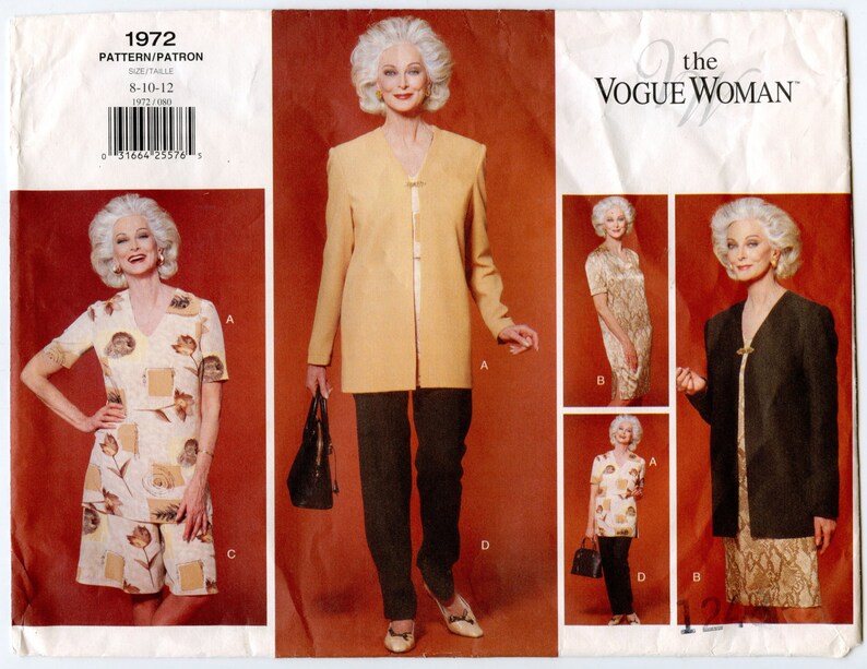 1990s Vogue 1972 Sewing Pattern The Vogue Woman Ladies Jacket, Dress, Top, Shorts & Pants Size 8, 10, 12 UNCUT image 1