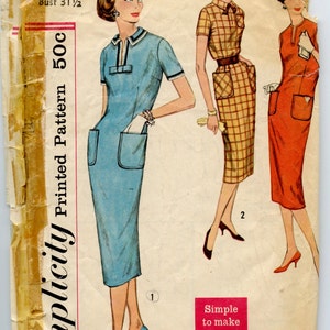 1950s Simplicity 2576 Jr. Misses Jewel Neck Dress Vintage Sewing ...
