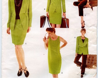 1990s Vogue 1831 costura Patrón señoras chaqueta, vestido, tapa, falda y pantalones tamaño 12, 14, 16 UNCUT