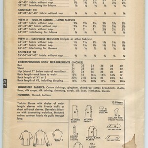 1950's Advance 8654 Misses Tuck-in or Drawstring Blouse, Sleeveless, Short Sleeve, Long Sleeve Vintage Sewing Pattern Bust 32 UNCUT image 2