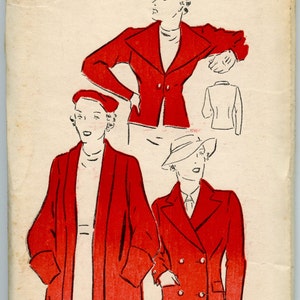 1930&#39;s Coat Pattern New York Pattern 604 Ladies&#39; and Misses&#39; Jackets and Coat Vintage Sewing Pattern Bust 32