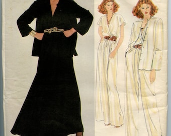 1980s Vogue 2827 American Designer John Anthony Misses&#39; Jacket, Wrap Top, Straight Leg Pants, Flared Skirt and Sash Size 12 Bust 34 UNCUT