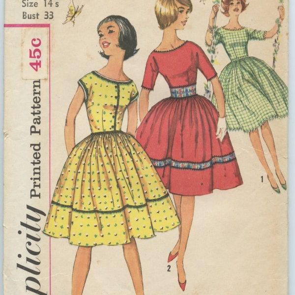 1960s Simplicité 3532 Sub Teen One-Piece Party Dress Full Skirt Vintage Sewing Pattern Bust 33