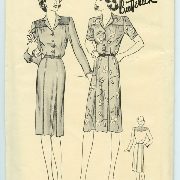 1940's Dress Pattern Butterick 2371 Misses Shirt Dress Pleated Skirt Vintage Sewing Pattern Bust 36