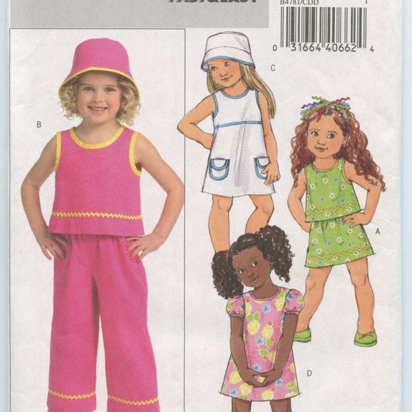 Butterick 4781 Filles Top, Robe, Jupe, Pantalon et Chapeau Couture Pattern Taille 2, 3, 4, 5 non-coupés