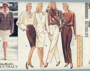 1980s Vintage Sewing Pattern Butterick 6808 Misses Ellen Tracy Wardrobe Jacket, Blouse, Skirt & Pants Pattern Size 12 UNCUT