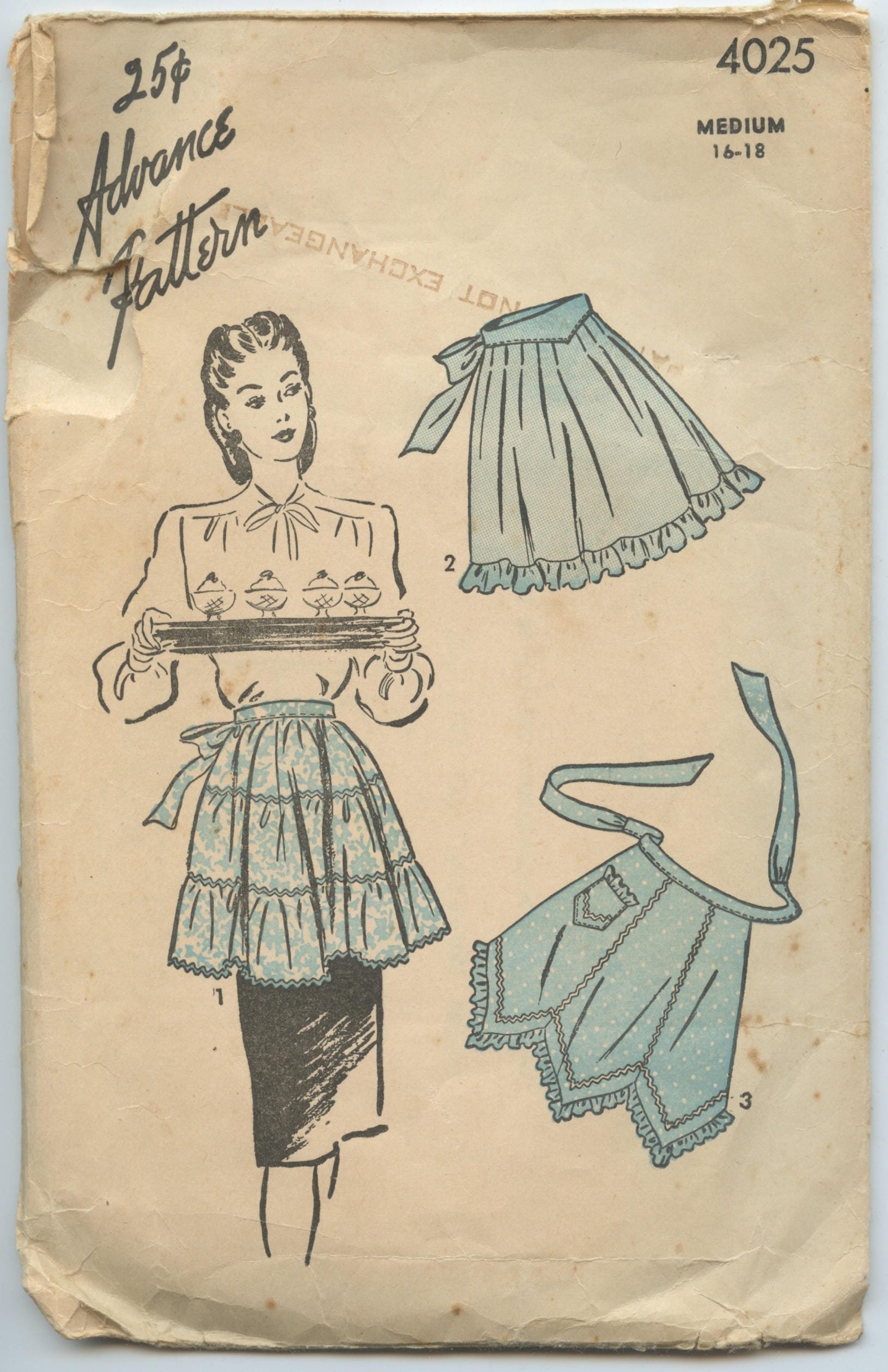 1940's Advance 4025 Half Apron Pattern Three Styles, Tiered