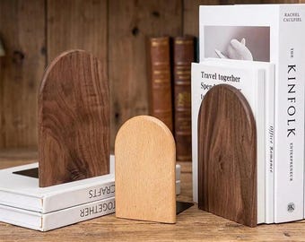 Wooden Bookends | Desk Bookshelf Organizer | Solid Wood Book Holder