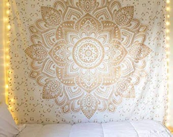 Cotton Mandala Tapestry Wall Hanging (White, 84X54 Inches)