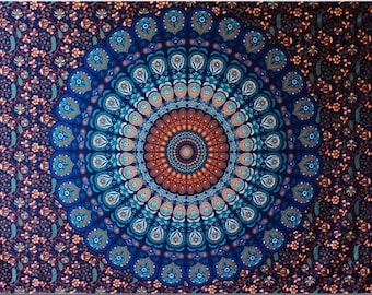 Mandala Tapestry: Handmade Cotton Bedsheet Wall Hanging (80x54 inches) Wall Hangings