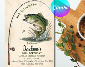 Editable Fishing Birthday Invitation Template, Fishing Invite, Fish Birthday invitation, Reel in the Fun, Boy Birthday Invitation Printable