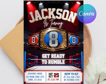 Wrestling Birthday Invitation Template | Editable Boy Party Invite | Fighting Theme Printable | 5x7 Digital Download | Kids Wrestling Party