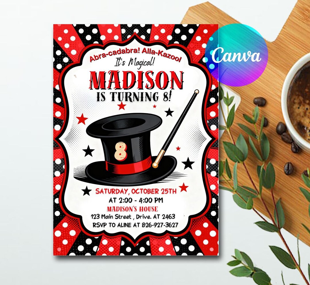 Magic Invite Editable Magic Show Birthday Invitation Template, Magic Party Birthday ...