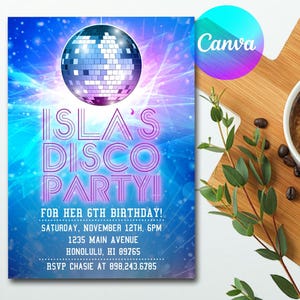 Editable Disco Party Invitation Neon Glow Disco Dance Party Invitation Neon Glow Disco Party Neon Disco Dance Party Instant Download