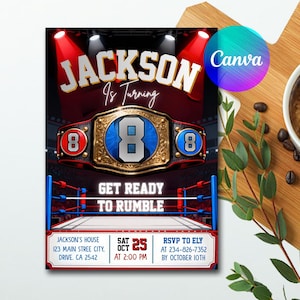 Wrestling Birthday Invitation Template | Editable Boy Party Invite | Fighting Theme Printable | 5x7 Digital Download | Kids Wrestling Party